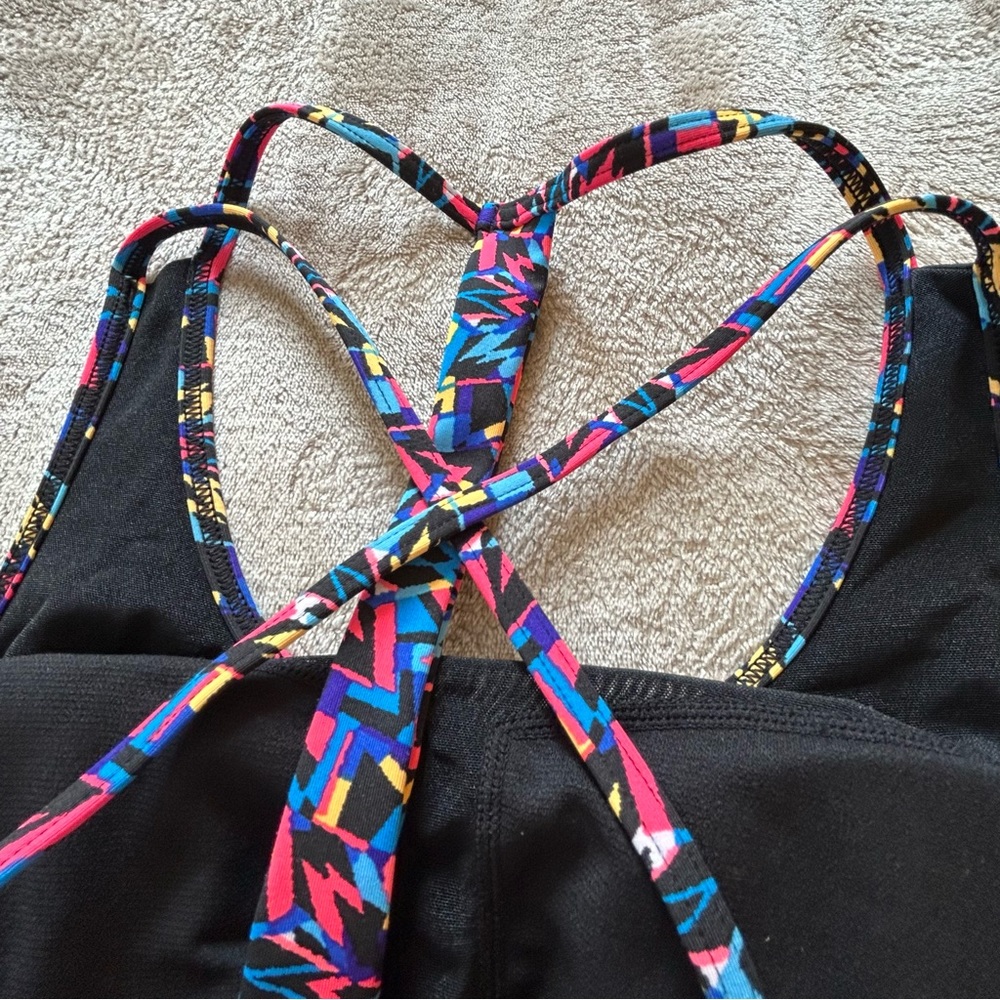 TYR black with multi color straps swimwear tankini top Size M